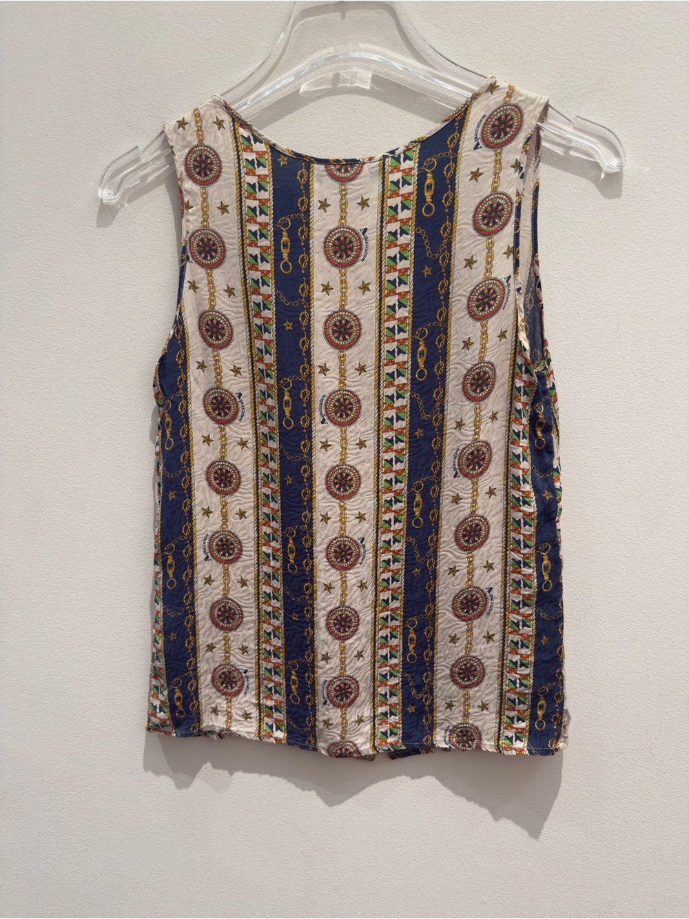 Aquascutum London Navy and Cream Printed Flags, Chains, Star Tank US Size 4 - Picture 3 of 5